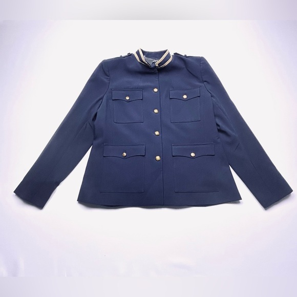 NWT Lauren Ralph Lauren Metallic Trim Twill Military Jacket ⚓️ Nautical Navy 16 - Picture 16 of 16